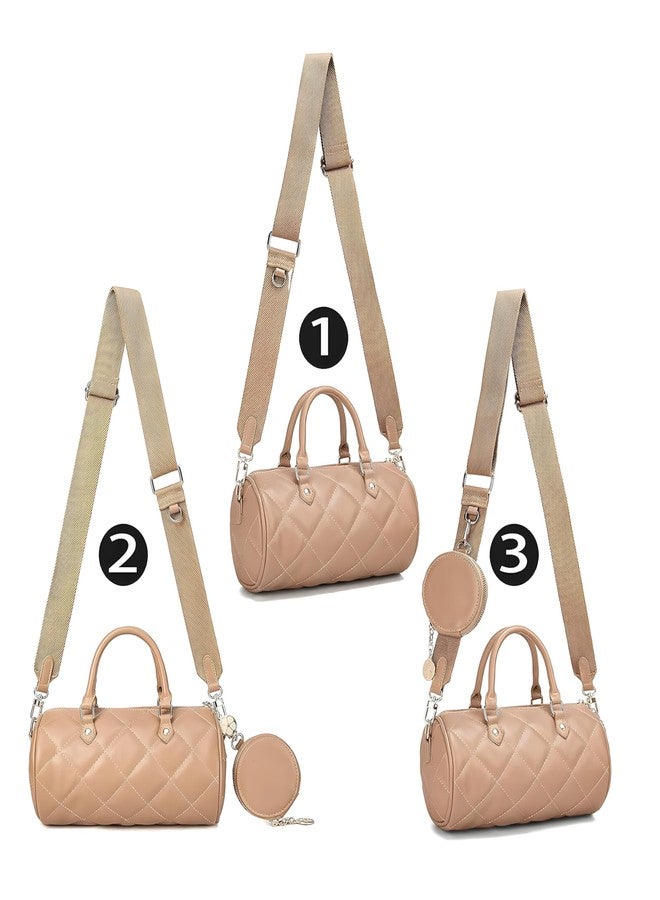 HaveGlam Quilted Barrel Sling Bag with Coin Purse, Adjustable Shoulder Strap, Available in Black, Brown, Beige (Cream) - Image 4